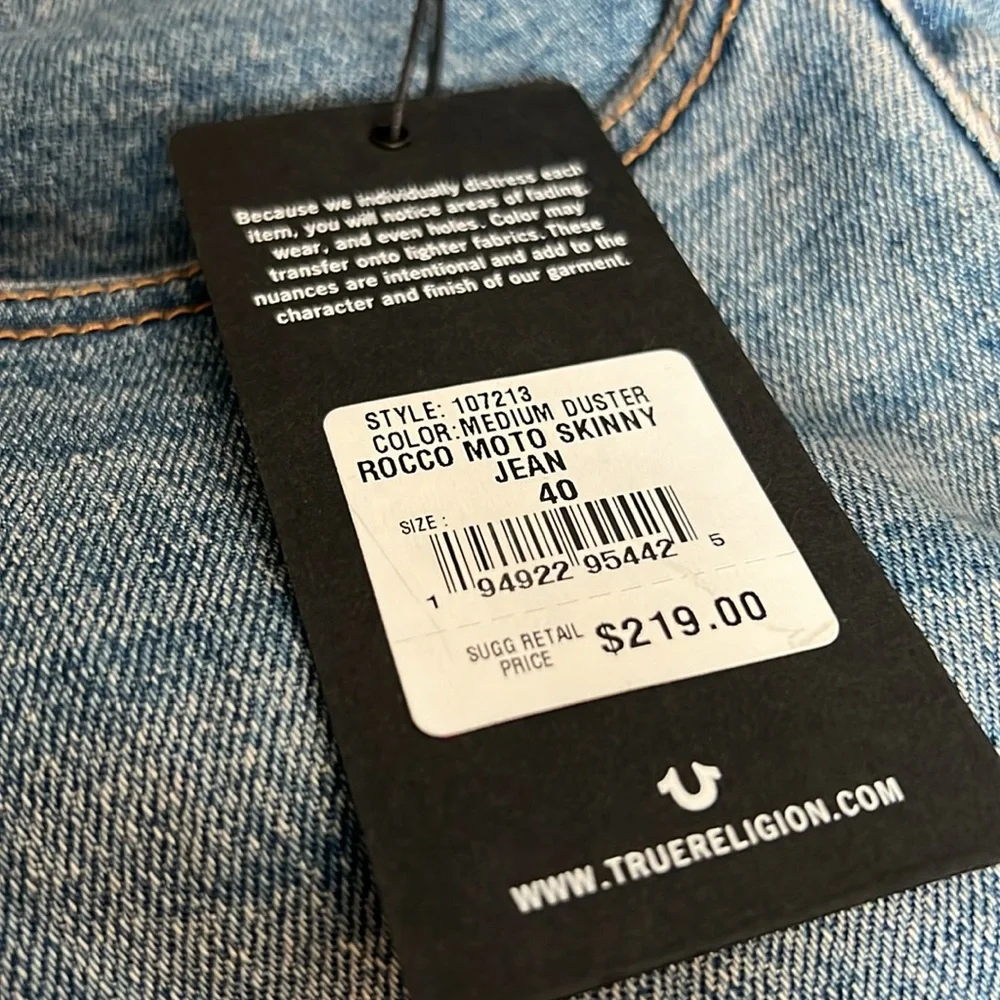 True Religion Men’s Rocco Motto Skinny Blue Denim‎ Jeans Size 40 NWT/NEW